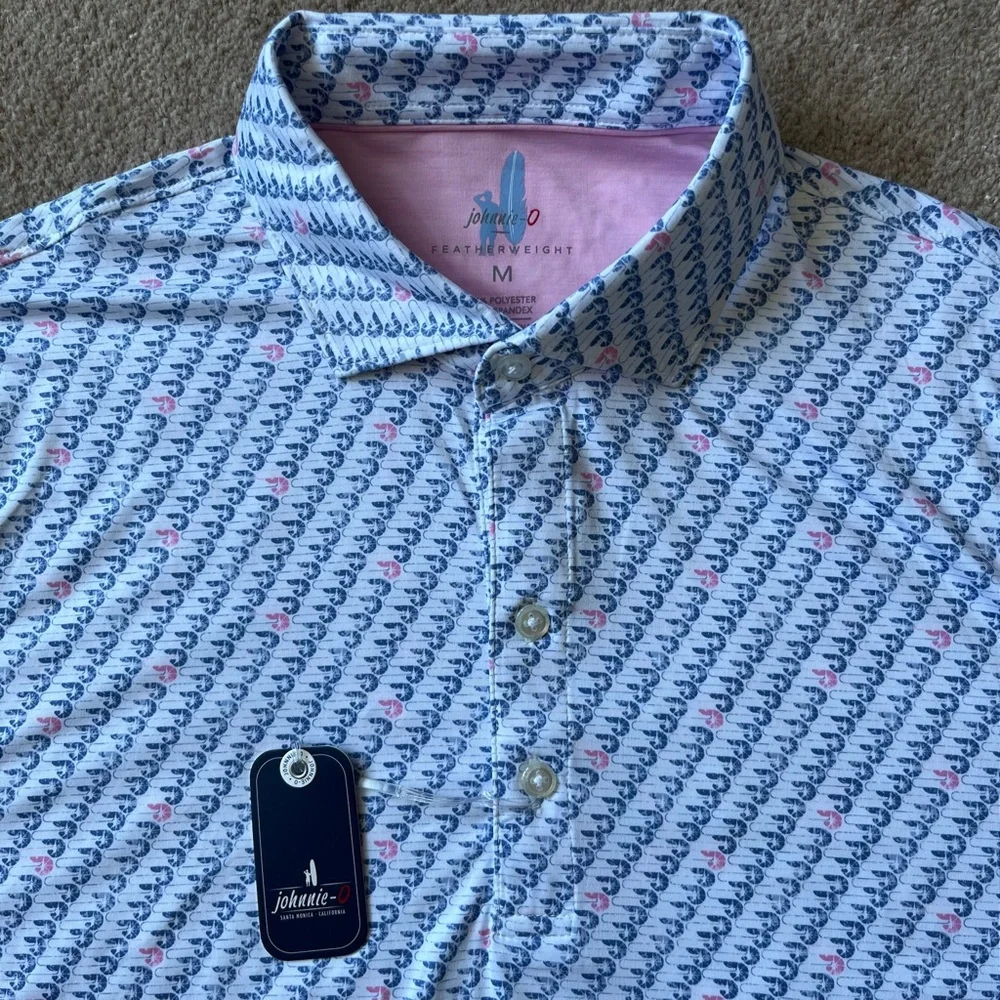 Johnnie-O Featherweight Polo - Blue/Pink Shrimp Print - Picture 2 of 3
